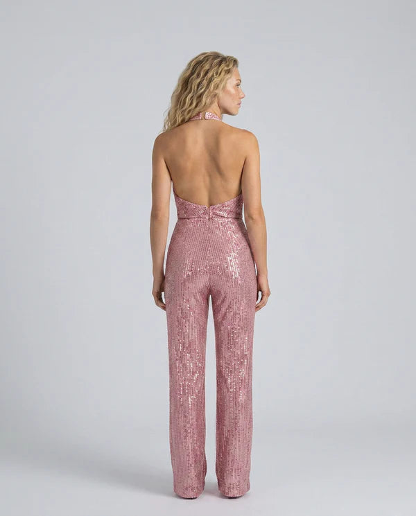 Maris | Women's Fitted Wide Leg Sleeveless Halter Neck Jumpsuit