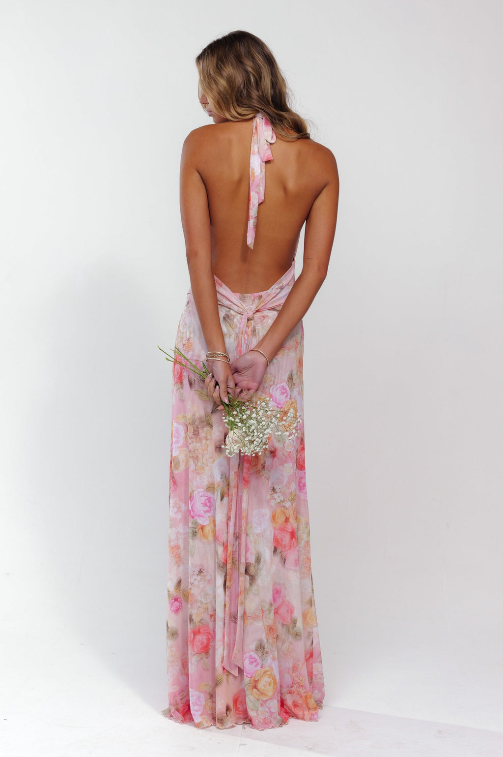 Marjorie | Women's Floral Halter V Neck Backless Maxi Dress