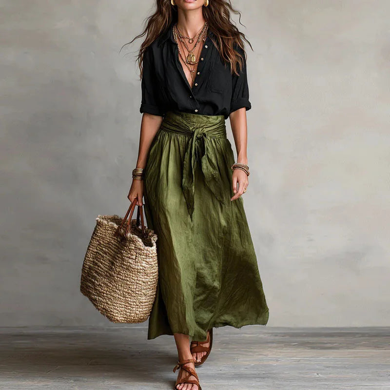 Martha | Women's Button Front Pointed Collar Two Piece Set