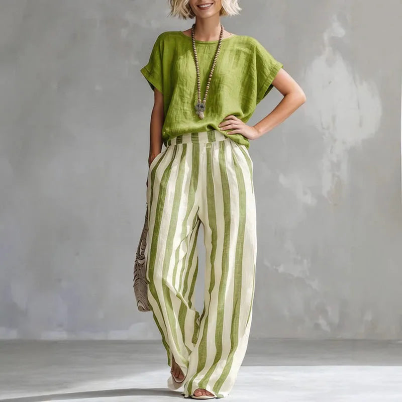 Martina | Women's Flowy Wide Leg Boat Neck Striped Two Piece Set