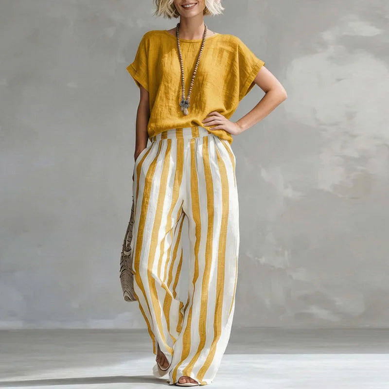 Martina | Women's Flowy Wide Leg Boat Neck Striped Two Piece Set