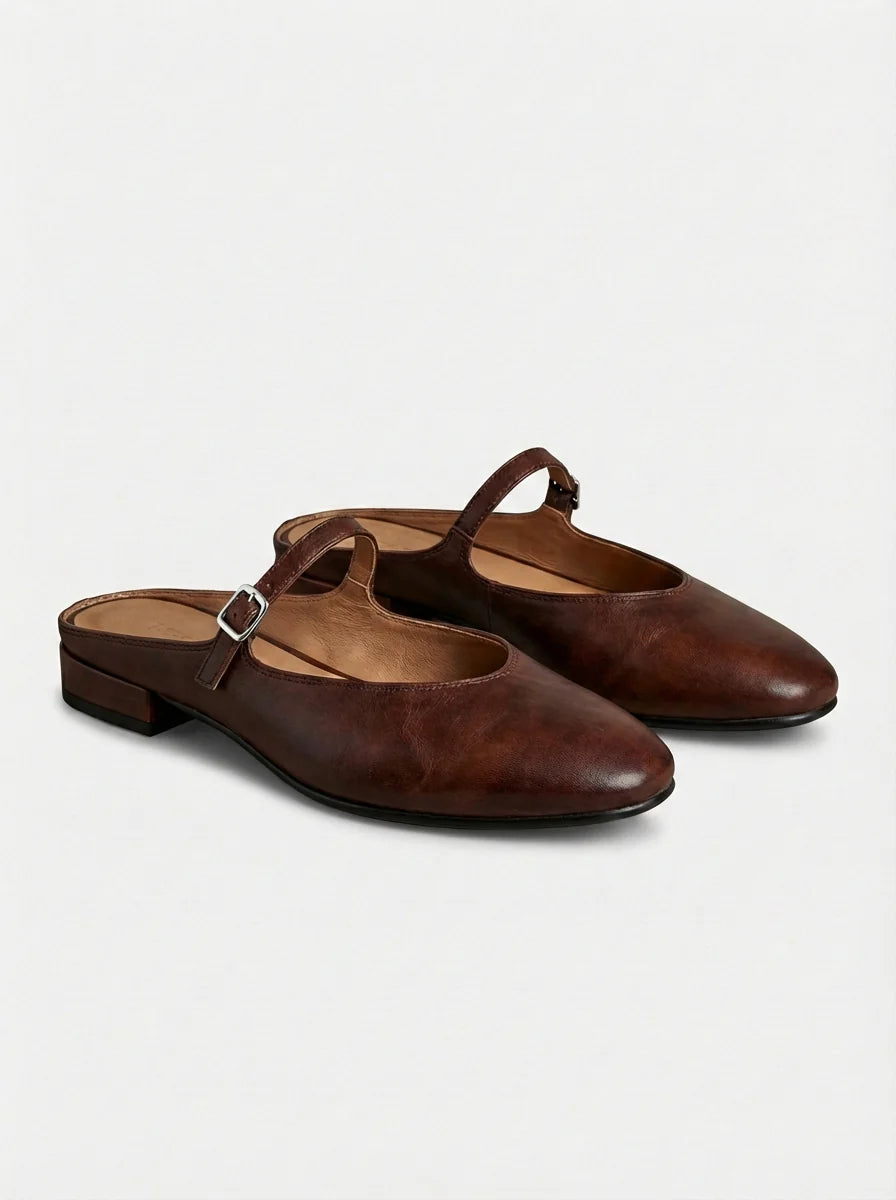 Mary | Women’s Round Toe Buckle Strap Mules