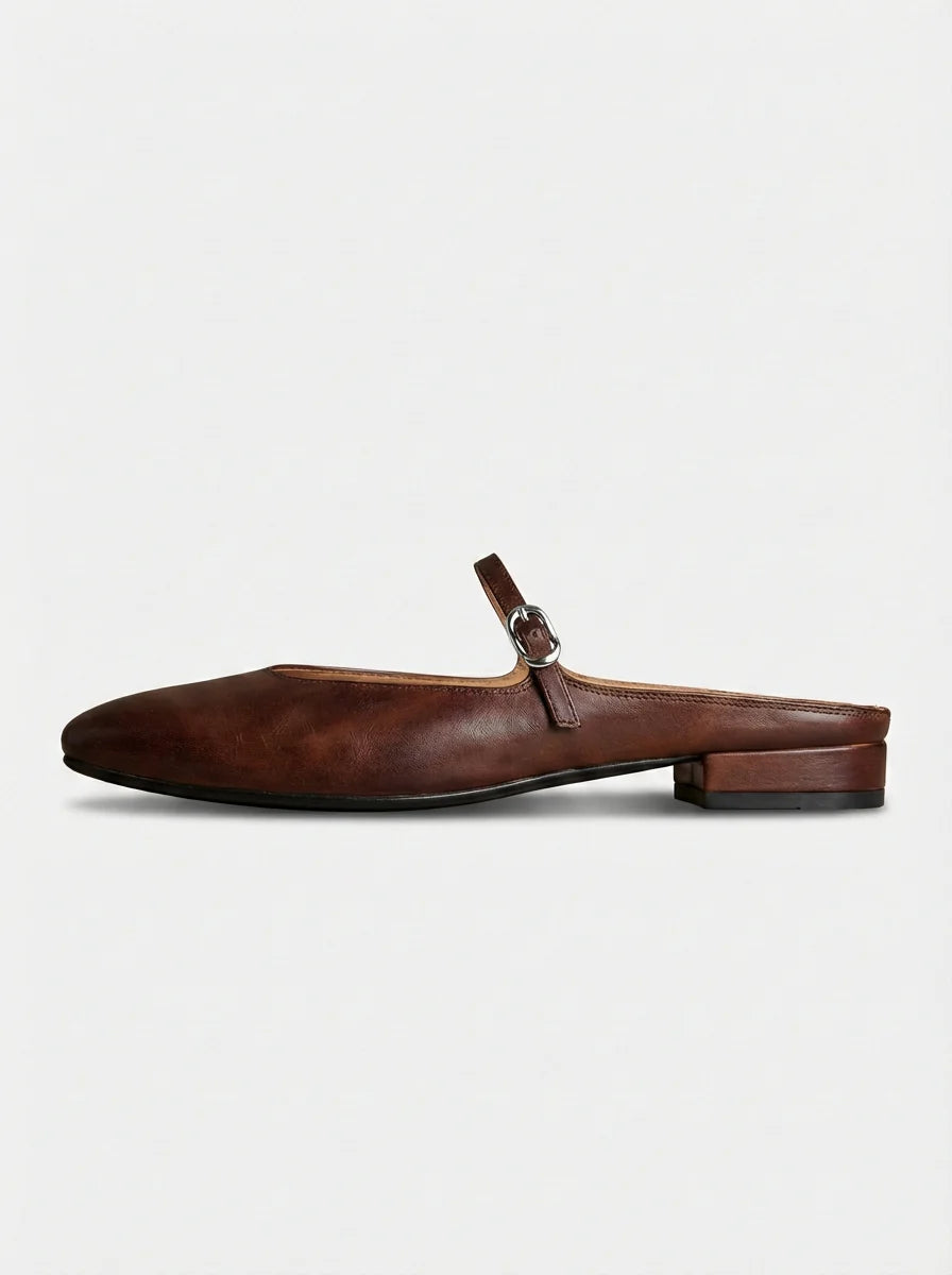 Mary | Women’s Round Toe Buckle Strap Mules