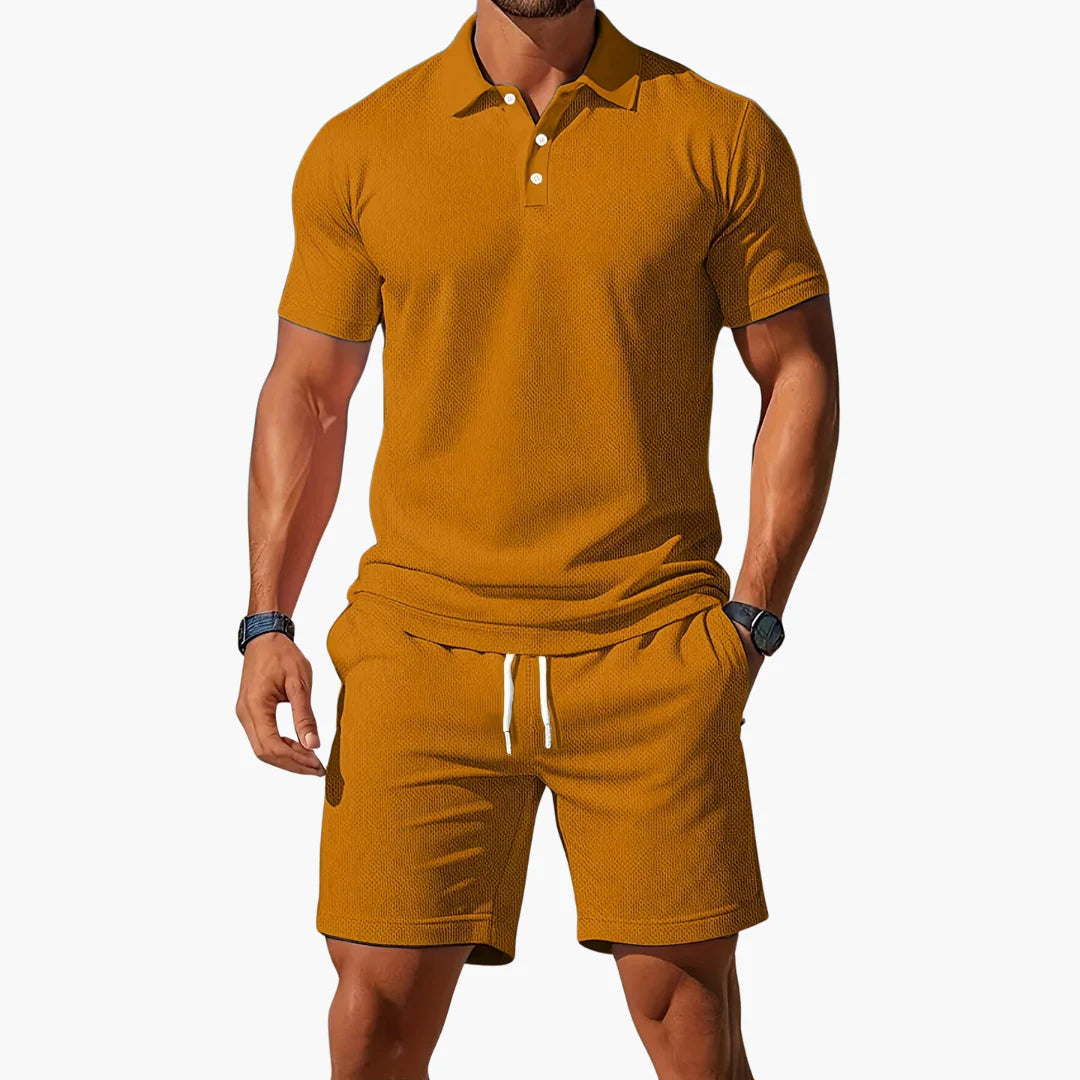Matthias | Men's Collared Short Sleeve Polo Button Front Two Piece Set