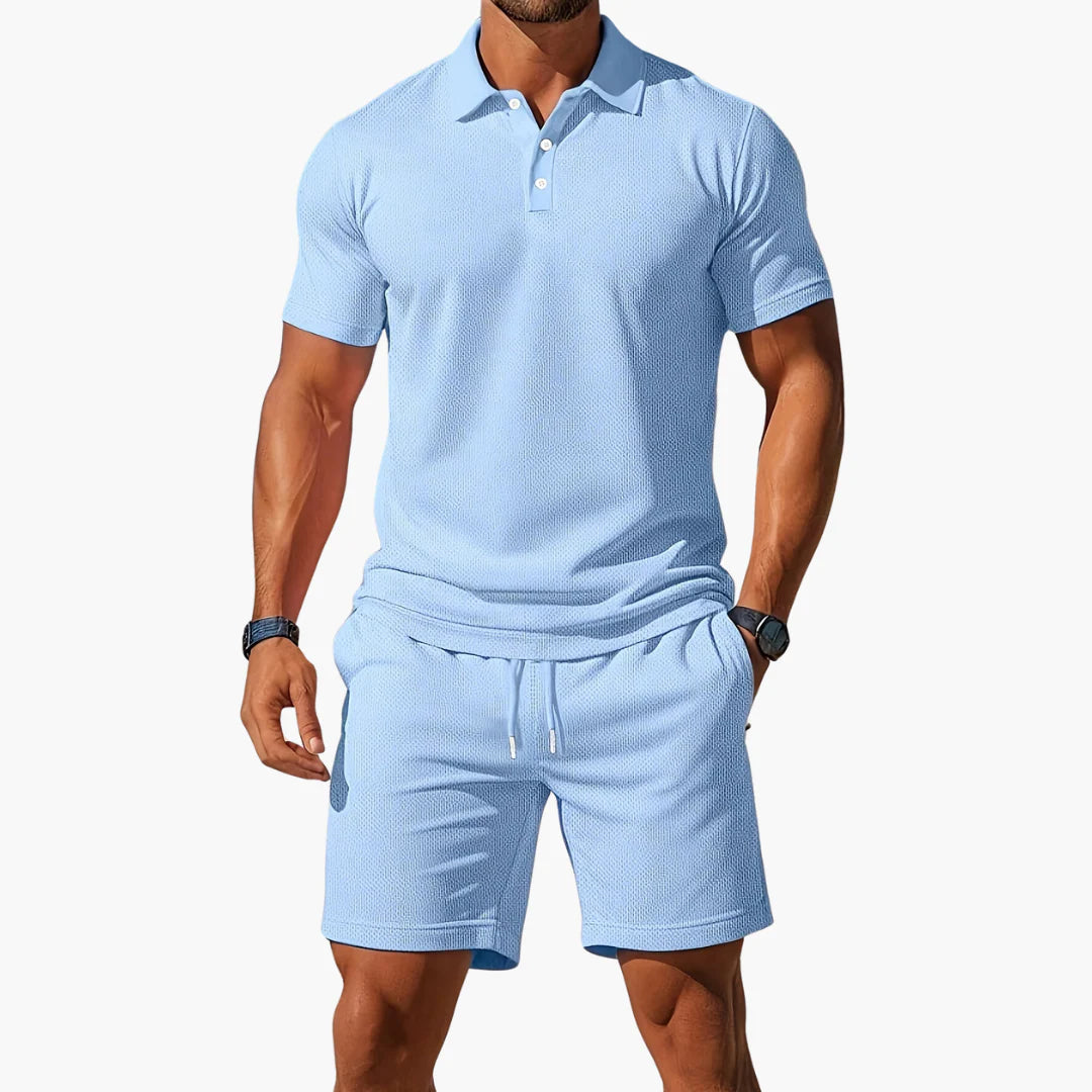 Matthias | Men's Collared Short Sleeve Polo Button Front Two Piece Set