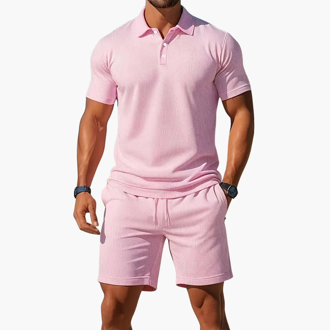 Matthias | Men's Collared Short Sleeve Polo Button Front Two Piece Set