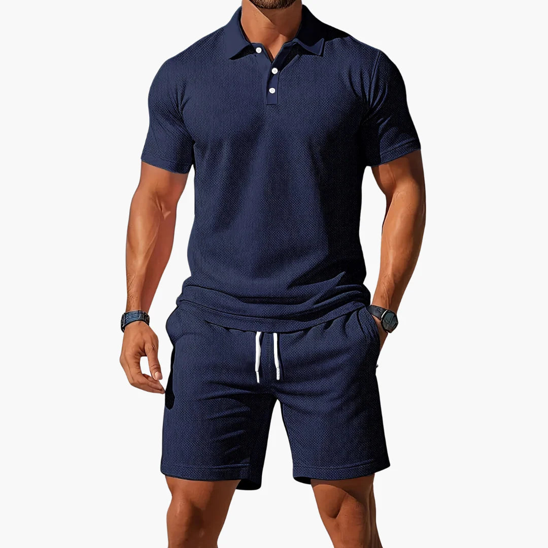 Matthias | Men's Collared Short Sleeve Polo Button Front Two Piece Set