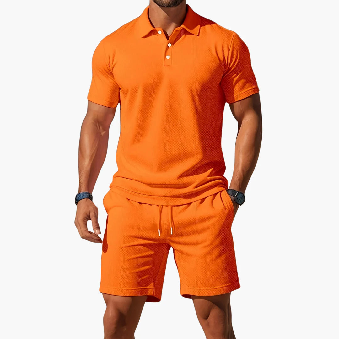 Matthias | Men's Collared Short Sleeve Polo Button Front Two Piece Set