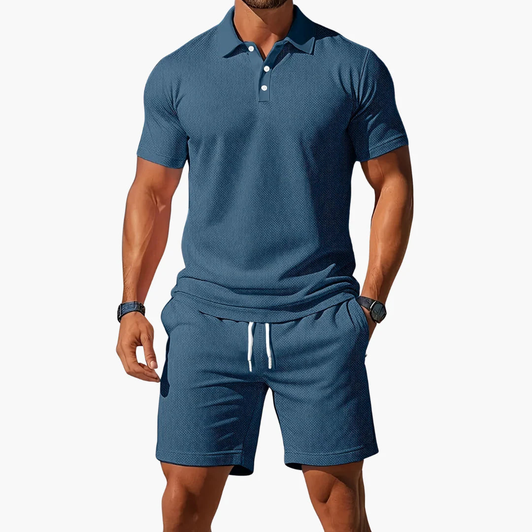 Matthias | Men's Collared Short Sleeve Polo Button Front Two Piece Set