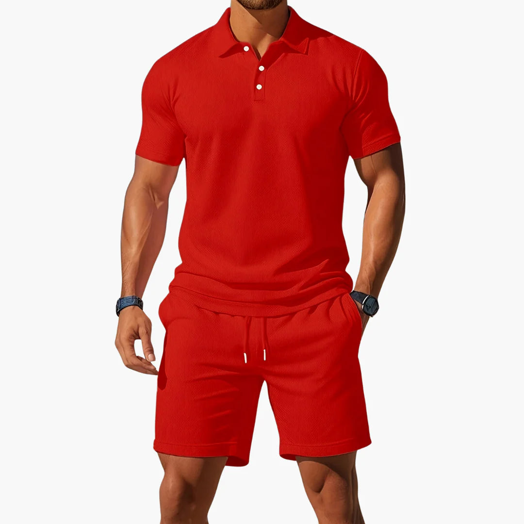 Matthias | Men's Collared Short Sleeve Polo Button Front Two Piece Set