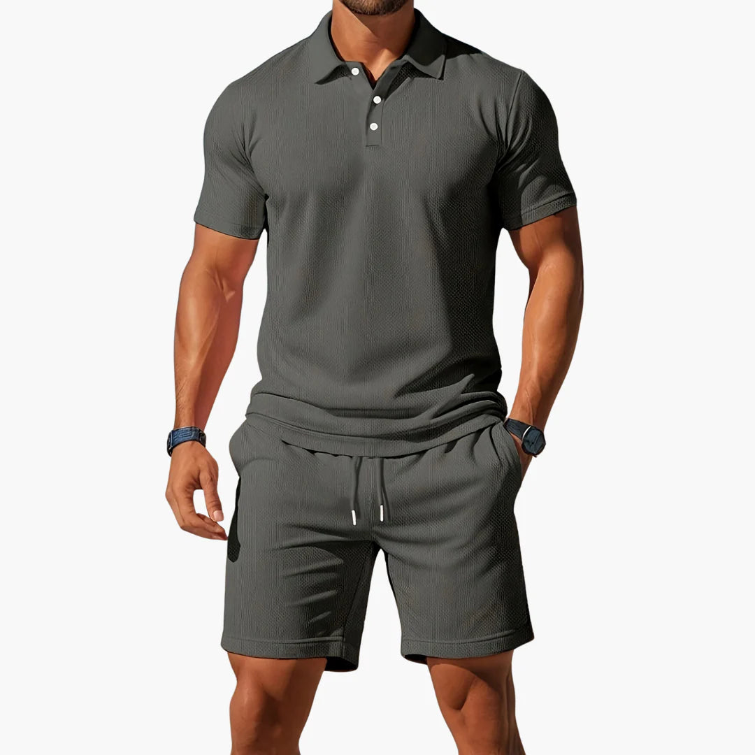 Matthias | Men's Collared Short Sleeve Polo Button Front Two Piece Set