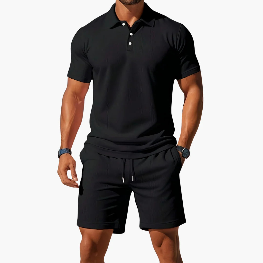 Matthias | Men's Collared Short Sleeve Polo Button Front Two Piece Set