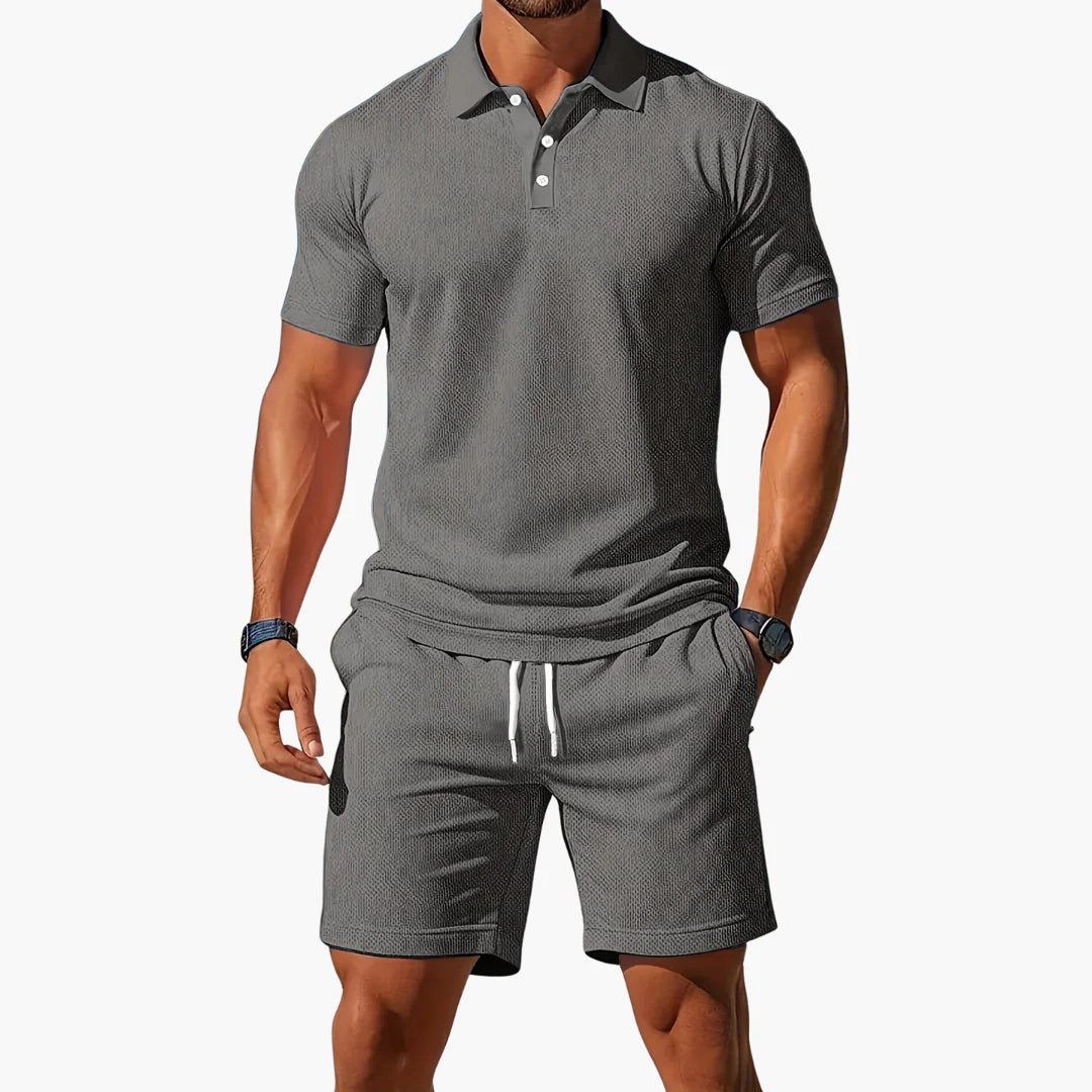 Matthias | Men's Collared Short Sleeve Polo Button Front Two Piece Set