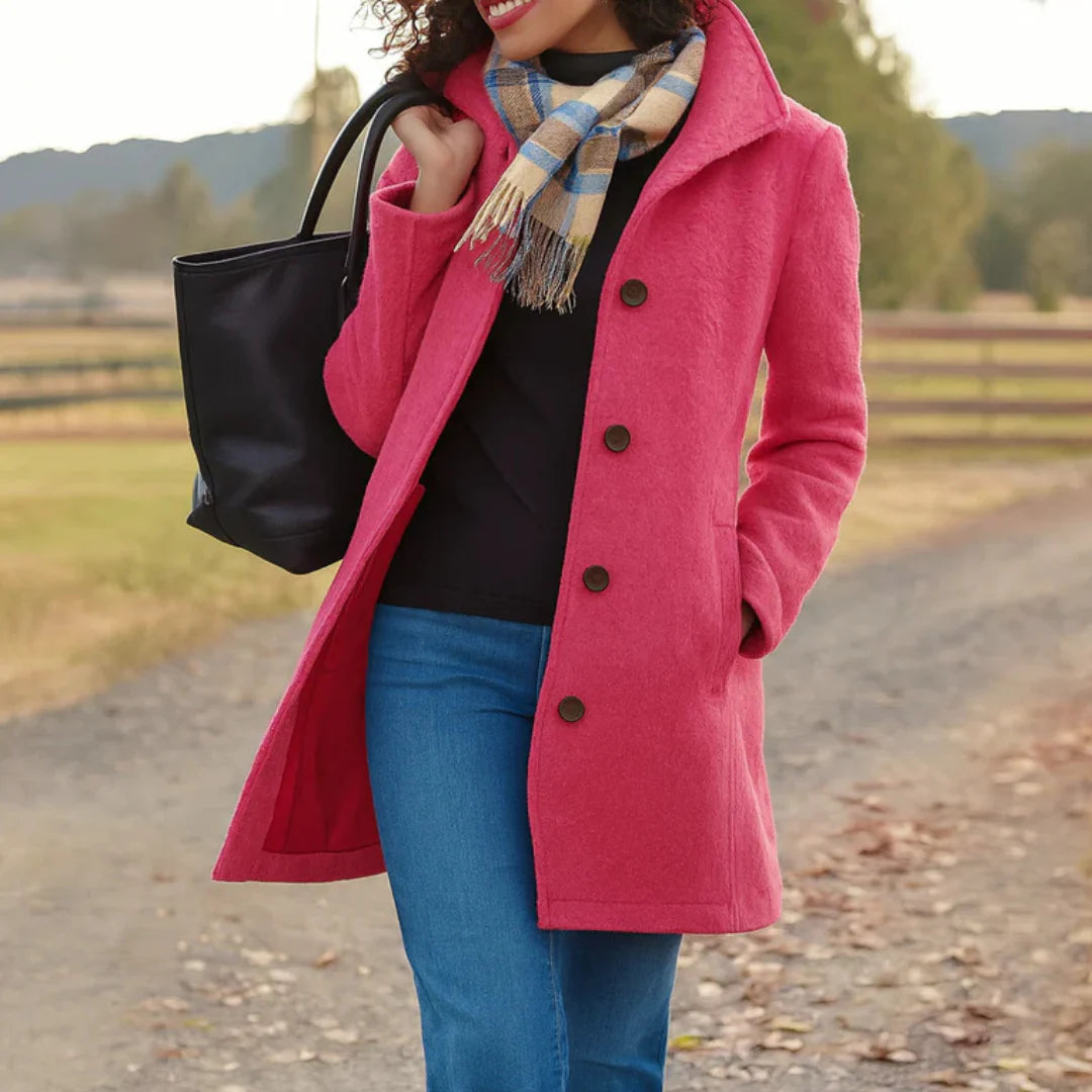 Maud | Women’s Collared Button Front Long Sleeve Winter Coat