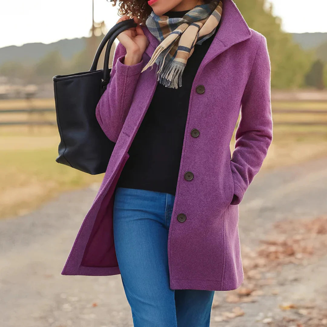 Maud | Women’s Collared Button Front Long Sleeve Winter Coat