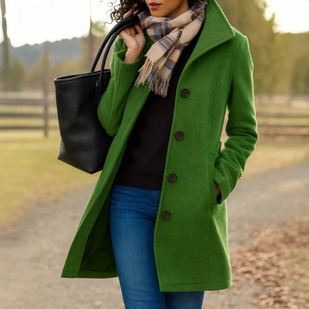 Maud | Women’s Collared Button Front Long Sleeve Winter Coat