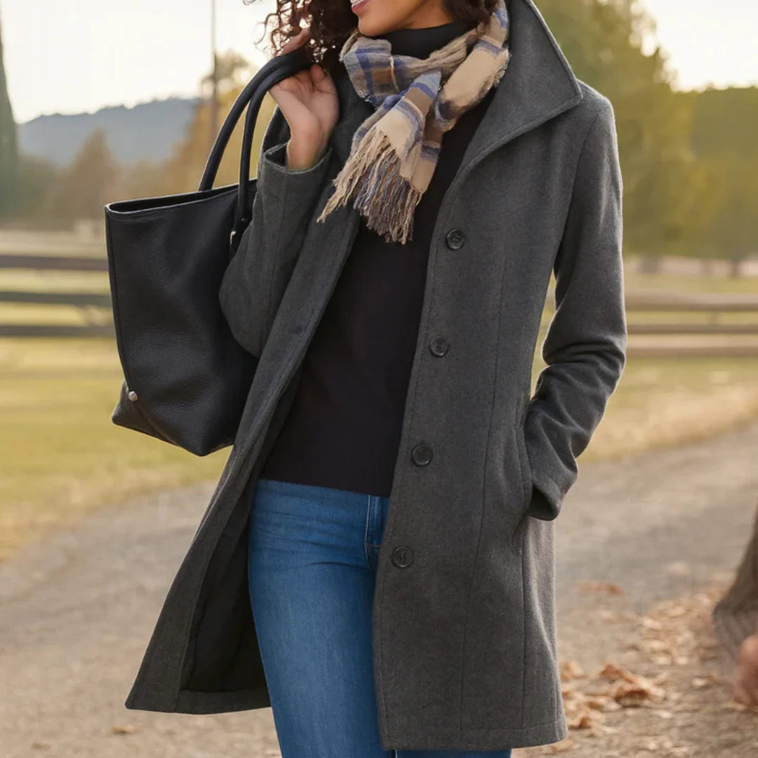 Maud | Women’s Collared Button Front Long Sleeve Winter Coat