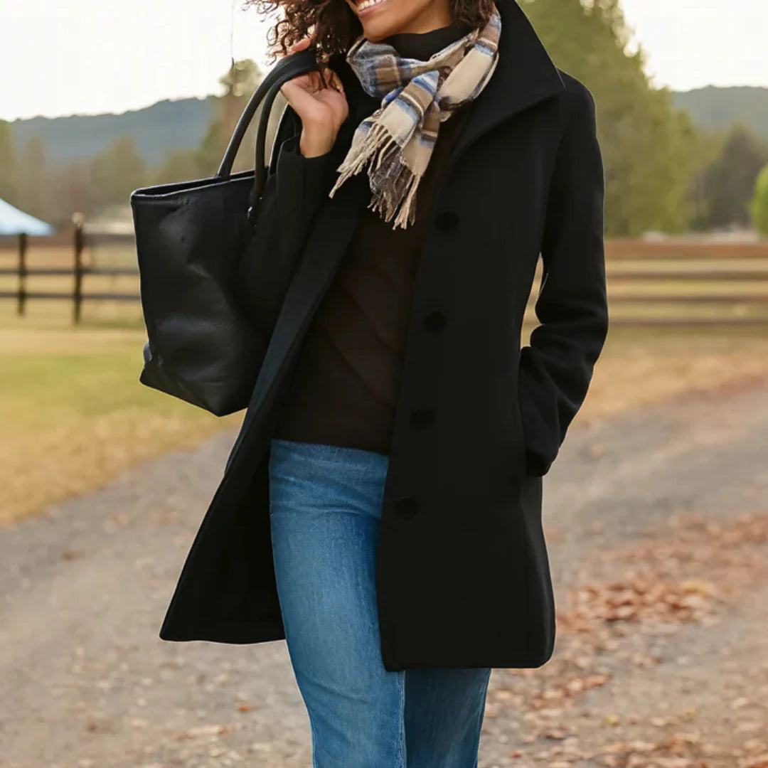 Maud | Women’s Collared Button Front Long Sleeve Winter Coat