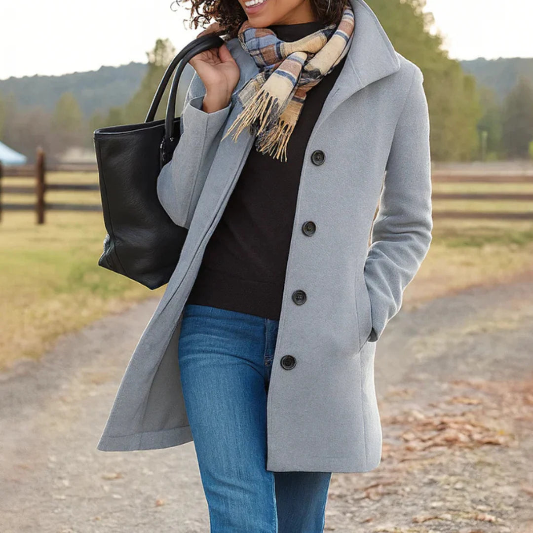 Maud | Women’s Collared Button Front Long Sleeve Winter Coat