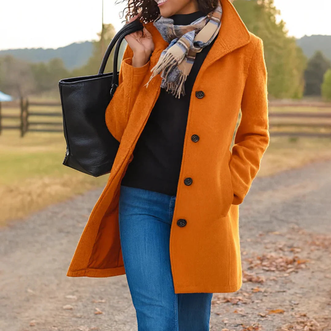 Maud | Women’s Collared Button Front Long Sleeve Winter Coat