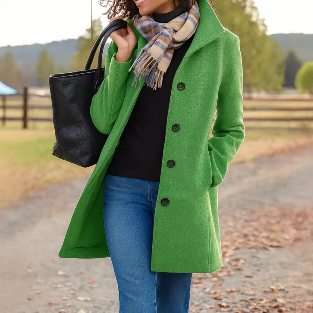 Maud | Women’s Collared Button Front Long Sleeve Winter Coat
