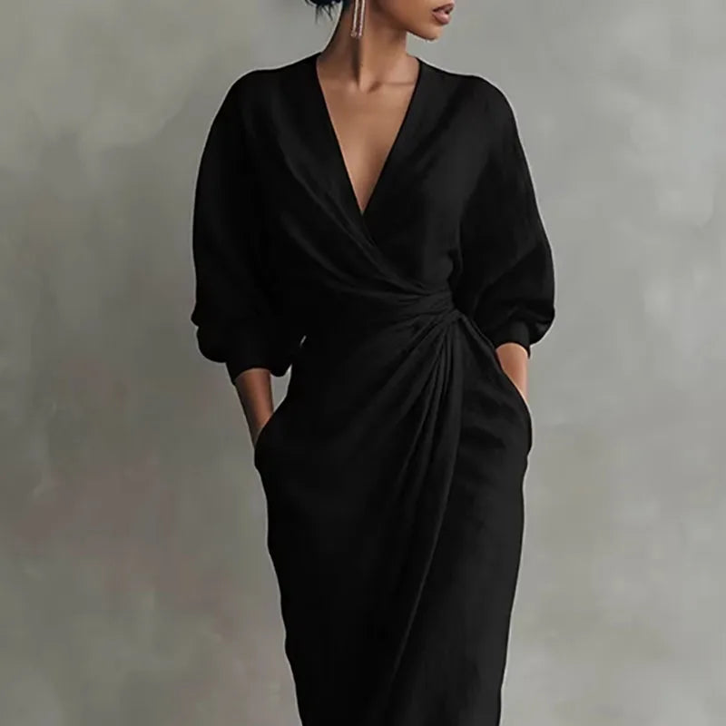 Maura | Women's V-Neck Wrapped High Slit Maxi Dress