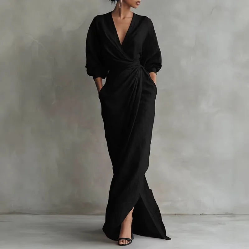 Maura | Women's V-Neck Wrapped High Slit Maxi Dress