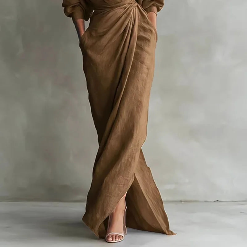 Maura | Women's V-Neck Wrapped High Slit Maxi Dress
