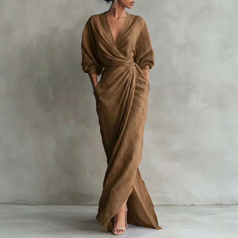 Maura | Women's V-Neck Wrapped High Slit Maxi Dress