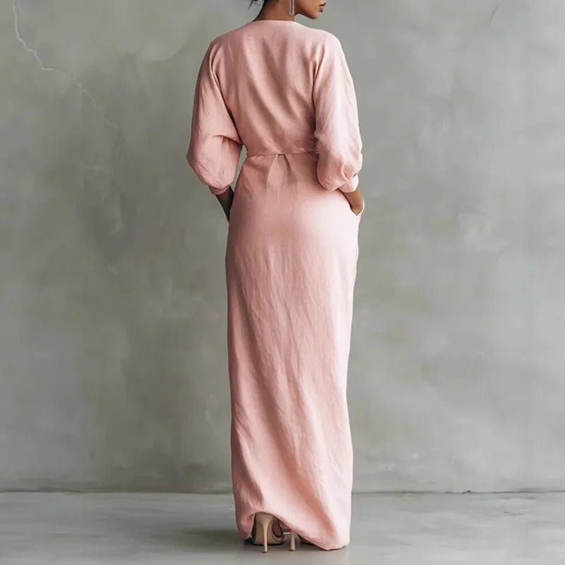 Maura | Women's V-Neck Wrapped High Slit Maxi Dress