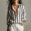 Maxine | Women's Button-Front V Neck Striped Shirt