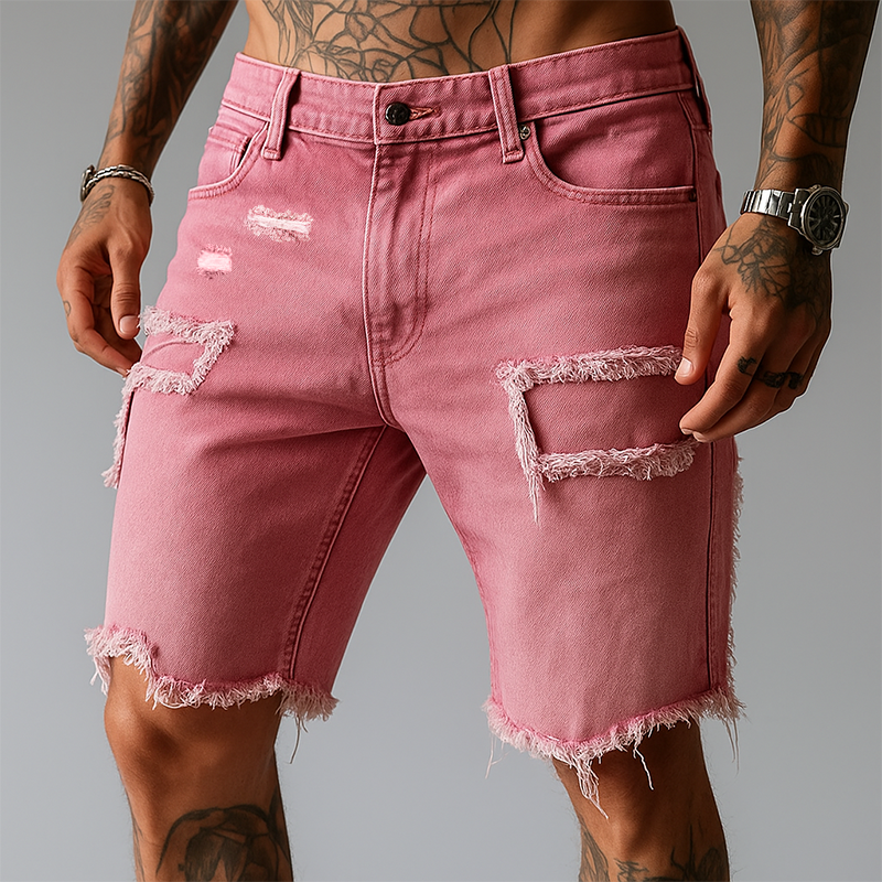 Maxwell | Men's Ripped Pocket Denim Slim Fit Cargo Shorts