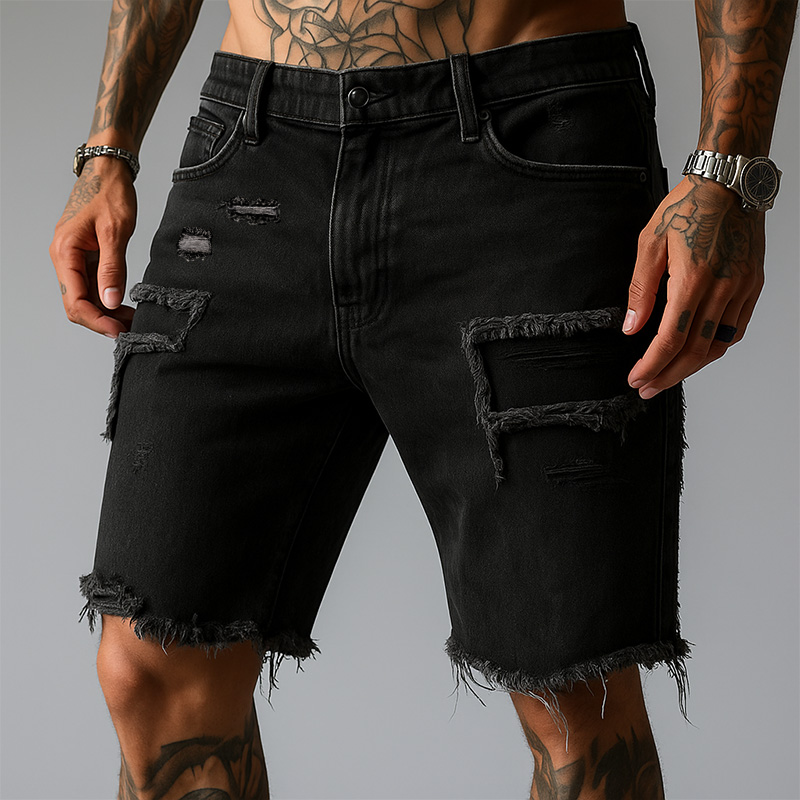 Maxwell | Men's Ripped Pocket Denim Slim Fit Cargo Shorts