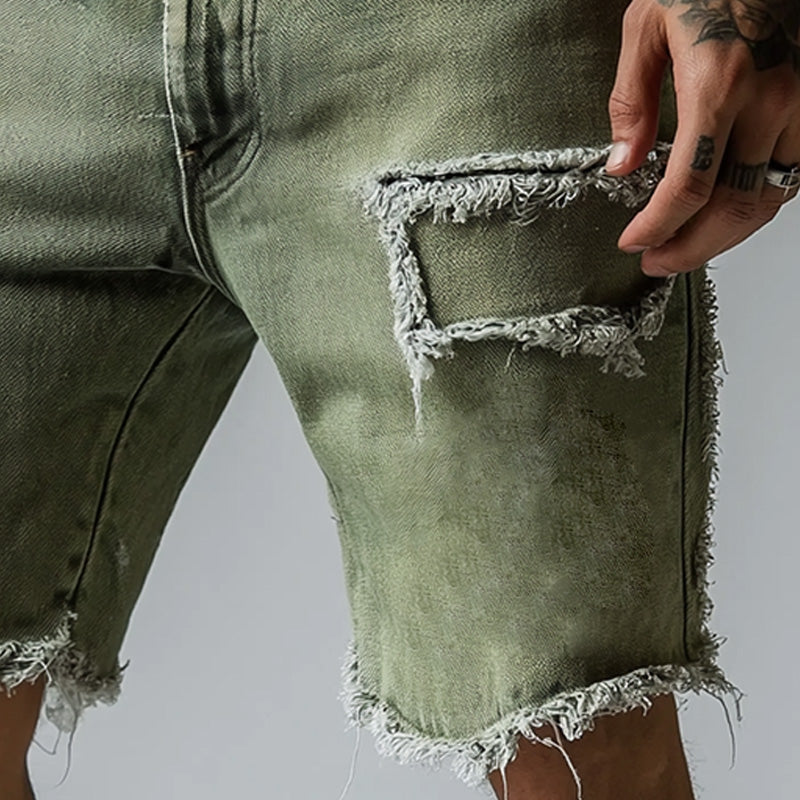 Maxwell | Men's Ripped Pocket Denim Slim Fit Cargo Shorts