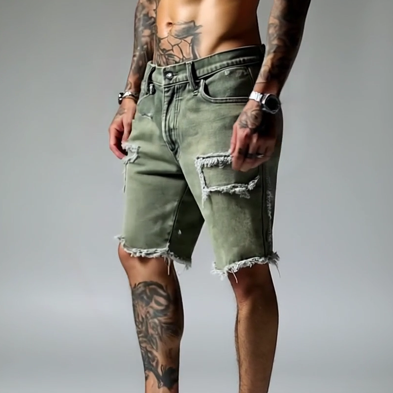 Maxwell | Men's Ripped Pocket Denim Slim Fit Cargo Shorts