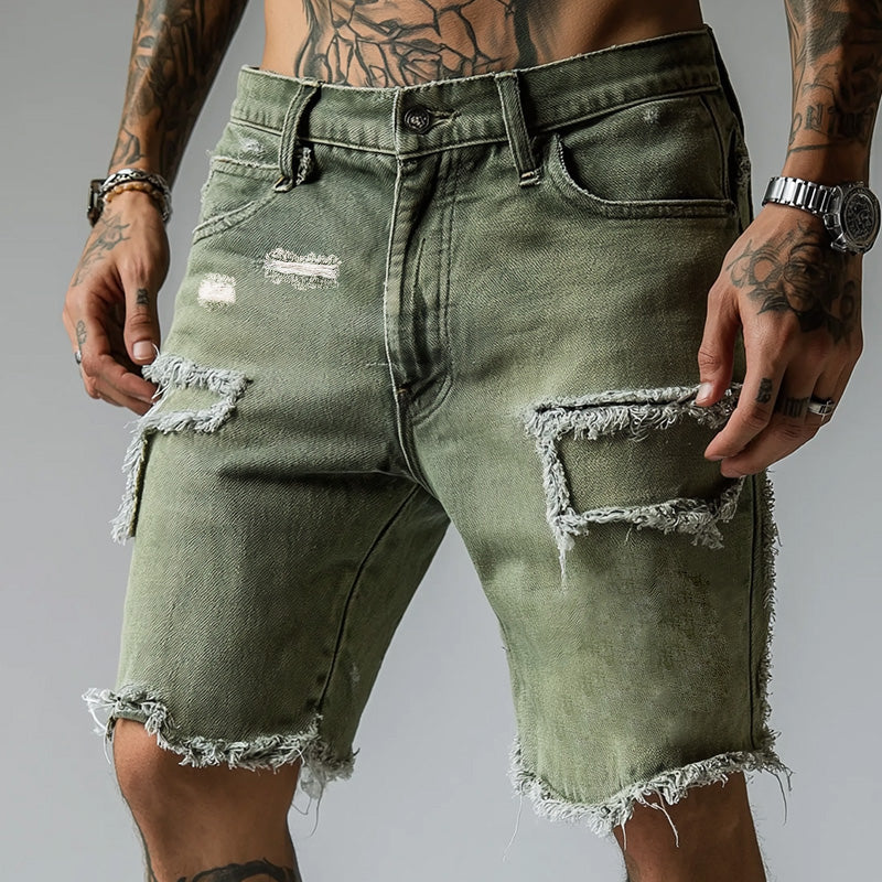 Maxwell | Men's Ripped Pocket Denim Slim Fit Cargo Shorts