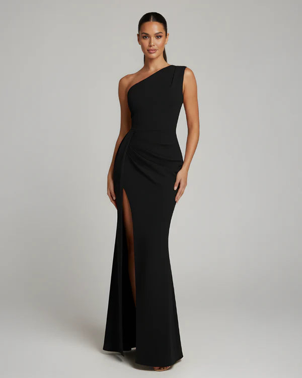 Mckenzie | Women's Front Slit Asymmetric One Shoulder Maxi Dress