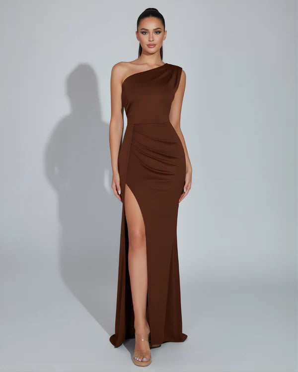Mckenzie | Women's Front Slit Asymmetric One Shoulder Maxi Dress
