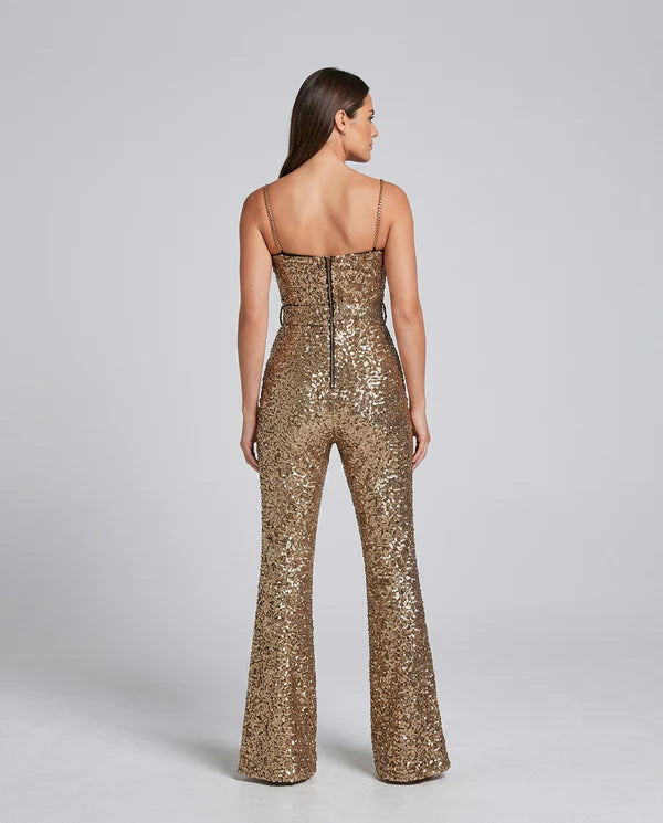 Meagan | Women's Sweetheart Neckline Sequin Flared Leg Jumpsuit
