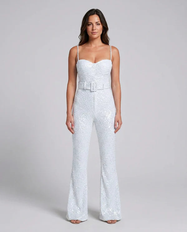 Meagan | Women's Sweetheart Neckline Sequin Flared Leg Jumpsuit