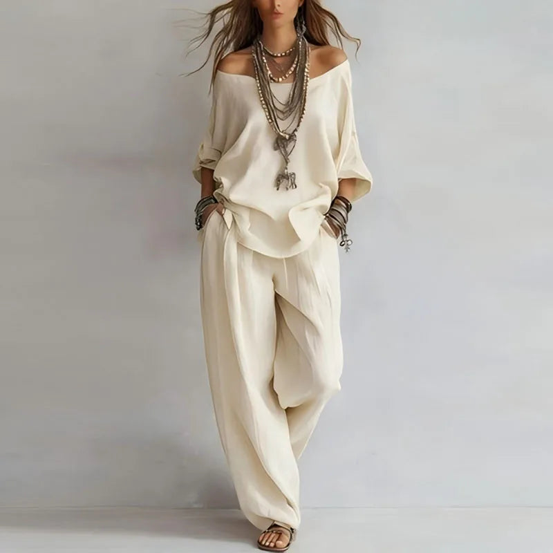 Meghan | Women's Flowy Off Shoulder Wide Leg Two Piece Set