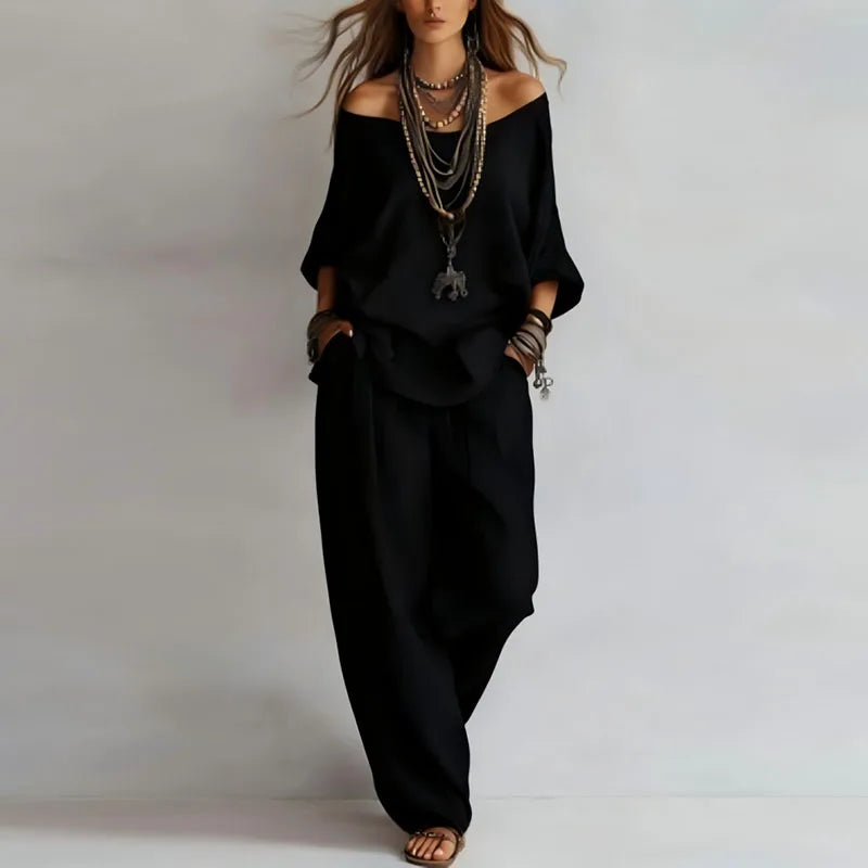 Meghan | Women's Flowy Off Shoulder Wide Leg Two Piece Set