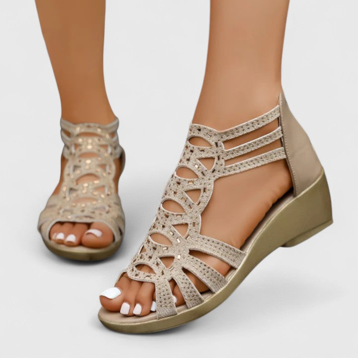 Melanie | Women's Adjustable Zip Low Wedge Open Toe Sandals