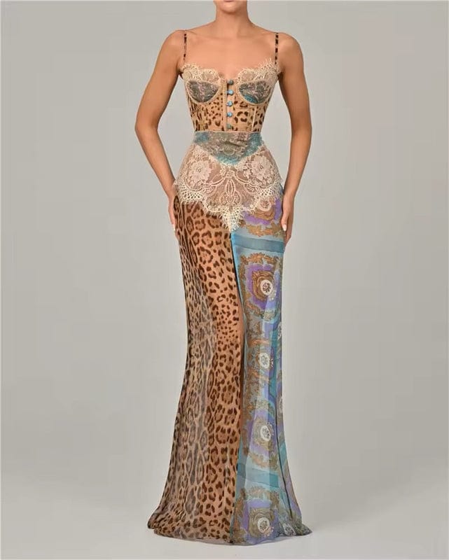 Melinda | Women's Strappy Sweetheart Neck Printed Maxi Dress