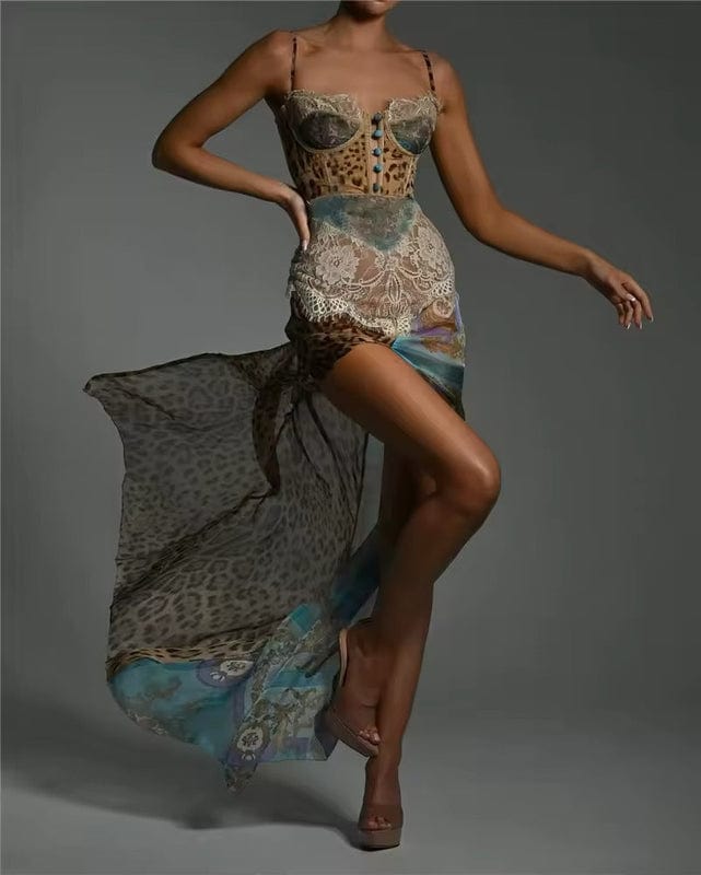 Melinda | Women's Strappy Sweetheart Neck Printed Maxi Dress