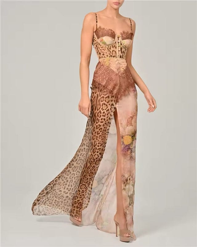 Melinda | Women's Strappy Sweetheart Neck Printed Maxi Dress