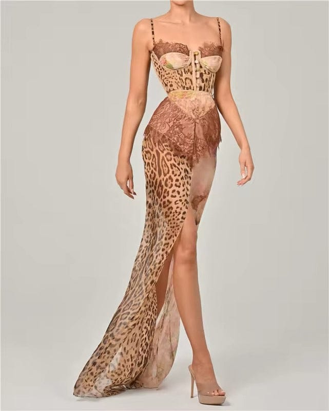 Melinda | Women's Strappy Sweetheart Neck Printed Maxi Dress