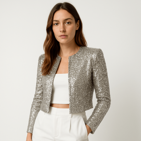 Melony | Women’s Long Sleeve Open Front Cropped Length Jacket