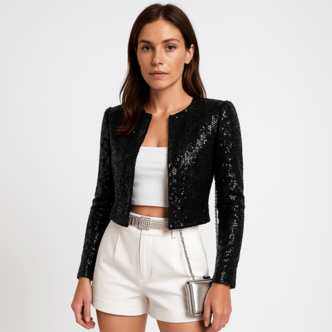 Melony | Women’s Long Sleeve Open Front Cropped Length Jacket