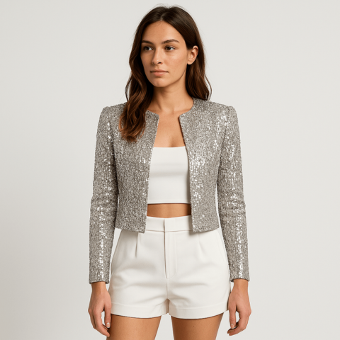 Melony | Women’s Long Sleeve Open Front Cropped Length Jacket
